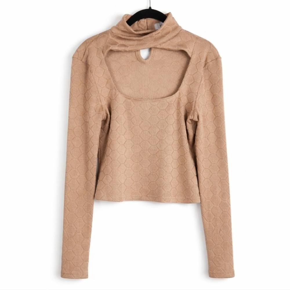 Elliatt Revolve Carlisle Cutout Mock Neck Textured Knit Party Top Nude S